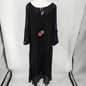Johnny Was Calme Maxi Slip Gauze Dress Black 3/4 Sleeve Lagenlook Size XS NEW